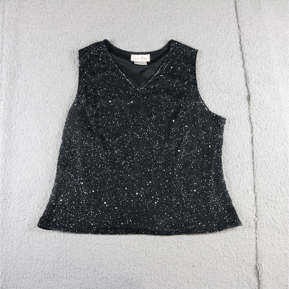 Laurence Kazar Beaded Top Black 2x Sleeveless V Neck Vintage